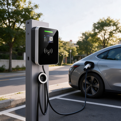 Bom preço. Estação de Carregamento de Veículos Elétricos Residencial e Comercial Leve, Tipo US de Vidro Quadrado, Carregador AC Montado em Coluna de Parede 9.6kW 40A 85V 265V IP54 Tela LCD de 5.64 Polegadas On-line